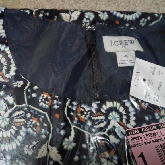 J Crew Women's Floral Navy‎ Belted Suiting Dress - Picture 2 of 7